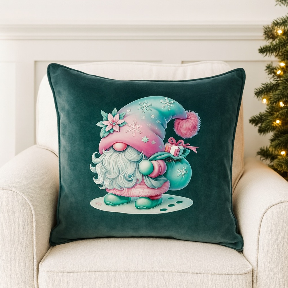 Christmas Gnome Throw Pillow | Velvet Christmas Accent Cushion Holiday Home Gift